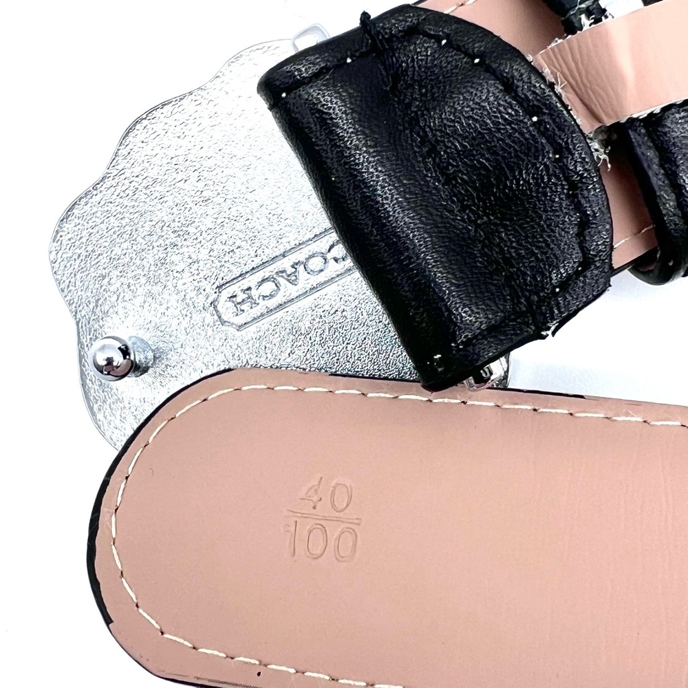 Coach Black & Blush Reversible Leather Belt with Floral Buckle- 40” - Picture 2 of 16